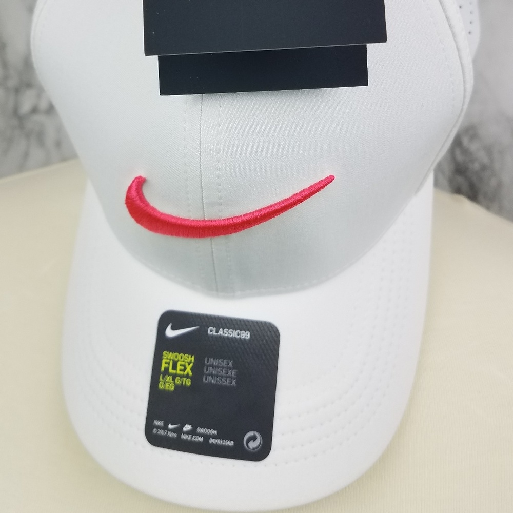 Unisex Nike Embroidered White Hat Pink Nike Sign